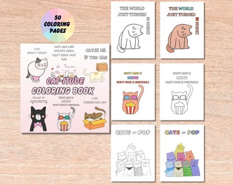 Catitude Coloring Book | Cat Quotes Coloring Page, Cute Cats Printable, Adorable Cats Digital Print, Kawaii Cats PDF, Cat Instant Download