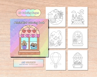 Minimalist colouring book | Bold and Easy Digital Print, Summer Coloring Page, Kids Coloring, Beach Instant Download, Stress relief PDF