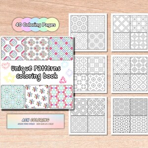 ユニークなパターンの塗り絵 | 幾何学模様の塗り絵ページ、花柄の印刷可能、大胆で簡単な塗り絵、子供向けアクティビティ、即時ダウンロード