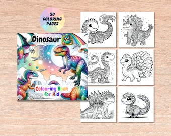 Dinosaur Coloring Book for Kids: 50 Dino Illustrations (Digital Download)