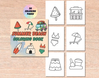 Summer Beach Coloring Book: 50 Bold & Easy Pages (Digital Download)