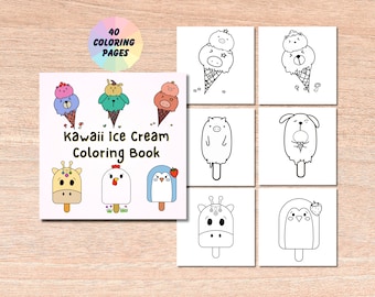 Kawaii Animals Ice Cream Coloring Book | Kids Dessert Printable (PDF)