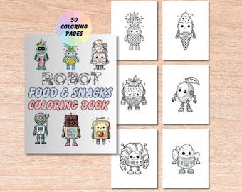Robot Food Coloring Book: Fun Snacks Printable Pages (Digital Download)