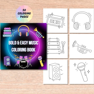 Bold & Easy Music Coloring Book | Musical Instrument Coloring Page, Stress Relief Printable, Kids Music PDF, Instand Download, relaxation