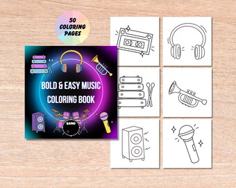 Music Coloring Book: 40 Fun Instrument Pages (PDF Instand Download)