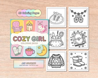 居心地の良い女の子の塗り絵：ヒュッゲなリラクゼーション40ページ（デジタルダウンロード）