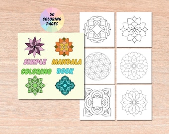 Easy Mandala Coloring Book: 50 Printable Pages (Digital Download)