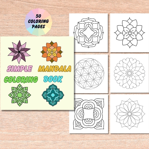 Simple Mandala Coloring Book | Mandala Coloring Pages, Bold & Easy Digital download, Pattern Printable, Easy Mandala PDF, Mindful Mandala