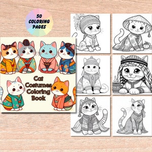 Cat Costumes Coloring Book | Cat Coloring Pages for Kids, Kitten Coloring Pages, Printable Cute Cat Coloring Pages, Instant Download