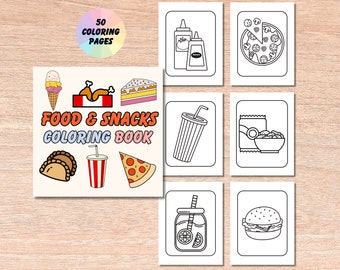 Food & Snacks Coloring Book: 50 Bold Easy Pages (Digital Download)