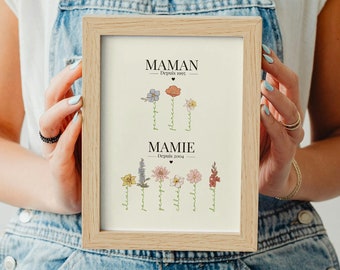 Affiche personnalisée Fête des mères, Fête des grands mères, Custom digital print, Fêtes des mères, Mother's Day gift