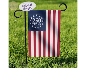 Bandera de porche del 250.º aniversario de Betsy Ross, decoración patriótica para exteriores de 2026, bandera de jardín para el 250.º aniversario, fabricada en EE. UU.