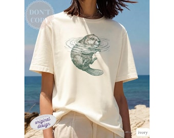 Comfort Colors Beaver Swimming Graphic Tee, Nature Lover Animal Shirt
