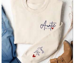 Custom Auntie Sweatshirt, Nieces Nephews Names, New Aunt Gift, Pregnancy Reveal Jumper