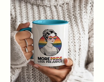 More Pride Less Prejudice Mug Gift for Her, Jane Austen Gifts, Book Lover Gift for Bookworm Gifts for Reader, Classic Literature Lesbian Mug