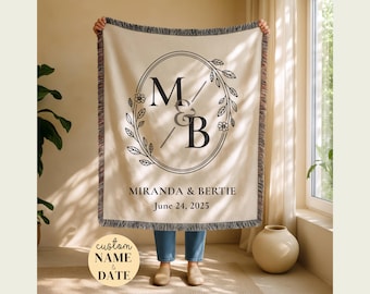 Custom Cotton Anniversary Gift Throw Couples Blanket with Names Personalized Engagement Gift Wedding Gifts Bridal Shower Gift for Newlyweds