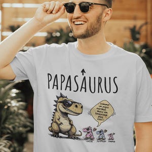 T-shirt PAPASAURUS personnalisé cadeau papa fête des pères, t-shirt personalisable papa, cadeau papa prénom enfant idée cadeau