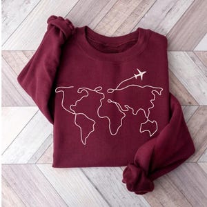 Travel Shirt Weltkarte Sweatshirt Geschenk für Reisende, Reise-Liebhaber Flugzeug-Modus Shirt, Road Trip Abenteuer Fernweh top, Flugzeug tshirts