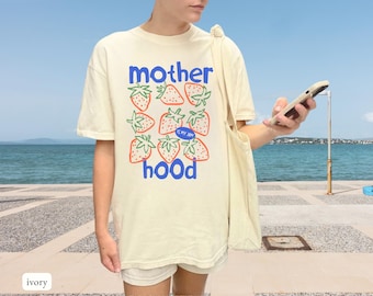 Motherhood is My Jam T-Shirt, Strawberry Graphic Tee, Comfort Colors New Mum Shirt