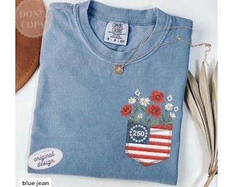 Comfort Colors Floral American Flag T-shirt, Patriotic Poppy Tee Shirt, 4th of July Flower Tshirt