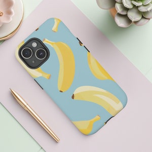 Wzór banana, niebieski, kreskówkowy, wytrzymały pokrowiec na telefon z bananem | iPhone 15-8/X/XR/XS/11/12/13/14 | Pixel 7-5G | Galaxy S23-S10 | Modele Plus/Pro/Max/FE