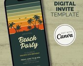 Beach Sunset Digital Invitation | Editable Beach Sunset Birthday Party Invitation |  Beach Party Mobile Invite | Party E-vite