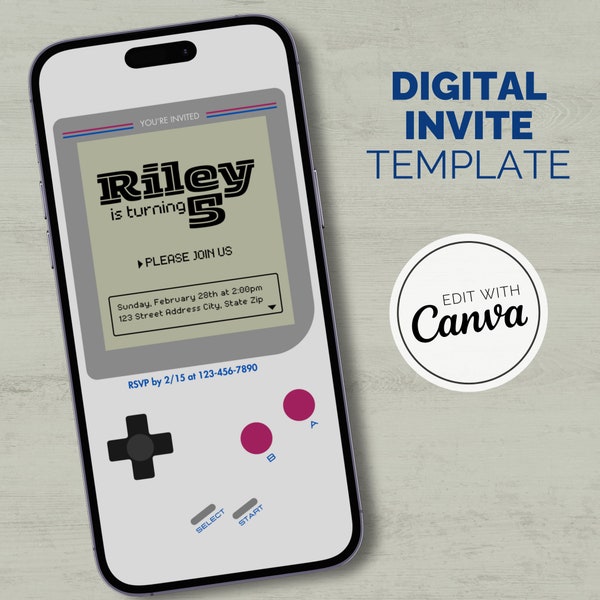 Retro Gaming Digital Invitation | Editable Retro Gaming Birthday Party Invitation | Handheld Emulator Party Mobile Invite | Party E-vite