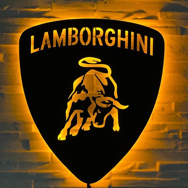 Enseigne LED avec logo Lamborghini, décoration murale rétroéclairée emblème de voiture de luxe, décoration raffinée pour les amateurs et les salles d'exposition