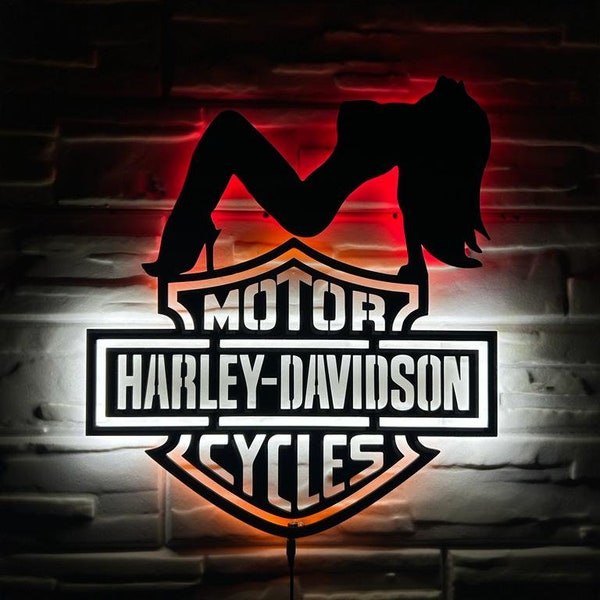 Harley-Davidson Bikes LED Silhouette Schild Auffälliges Wanddekor für Enthusiasten - Perfekt für Man Caves und Garages