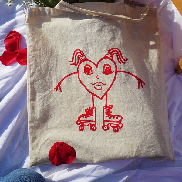 Rollerskating Heart Canvas Tote Bag