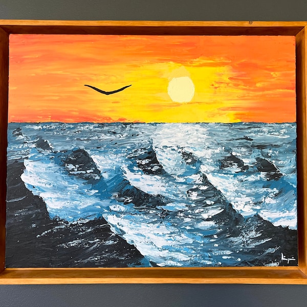Océan 40x50 cm, peinture authentique, acrylique fait main 100%