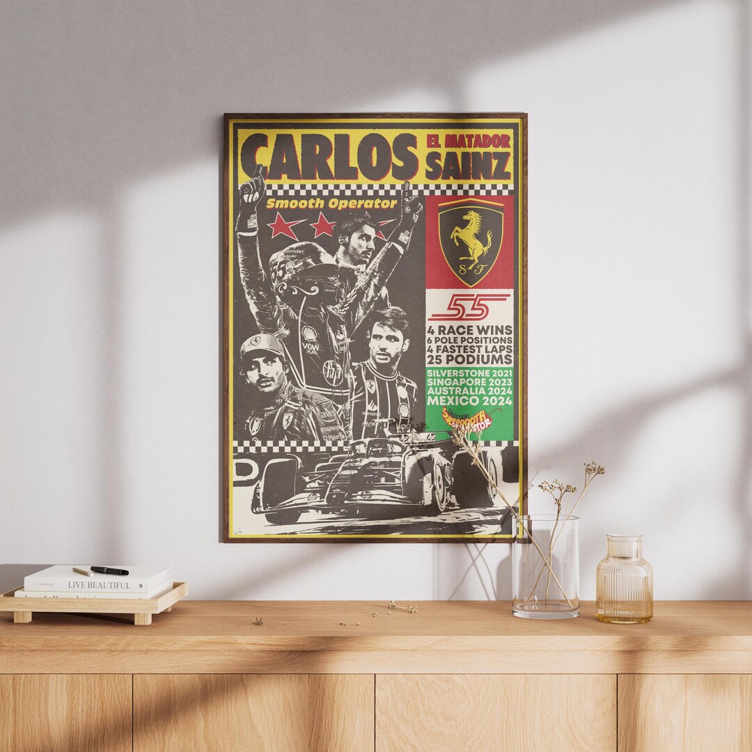Carlos Sainz Poster- Ferrari Vintage Poster- F1 Poster- Ferrari Carlos ...
