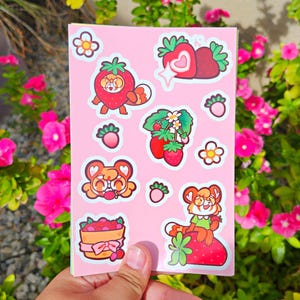 Fresas - Hoja de pegatinas de vinilo impermeables de 4x6