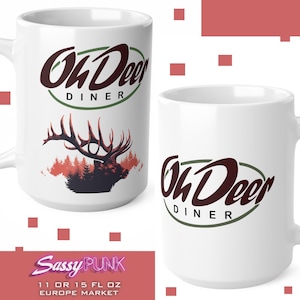 Oh Deer Diner Alan Wake Coffee Mug  Crime Thriller Alan Wake Video Game inspired Bright Falls, Washington Diner Café Cup Deerfest { EU UK }