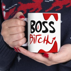 Taza de café de Boss Bitch Blitzo / Regalo para fanáticos de Helluva Boss o fanáticos de Hazbin Hotel / Regalo para jefes, gerentes y jefas / Mango rojo o blanco