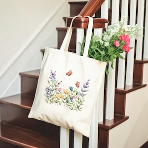 100% Cotton Tote Bag, Wildflowers. Eco-friendly shopping bag, bag for life