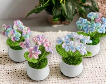 Crochet flower pots,Crochet potted flowers,Wool crochet flower,Knitted flowers pot,Artificial flowers,Crochet flowers decor,Cute flower gift