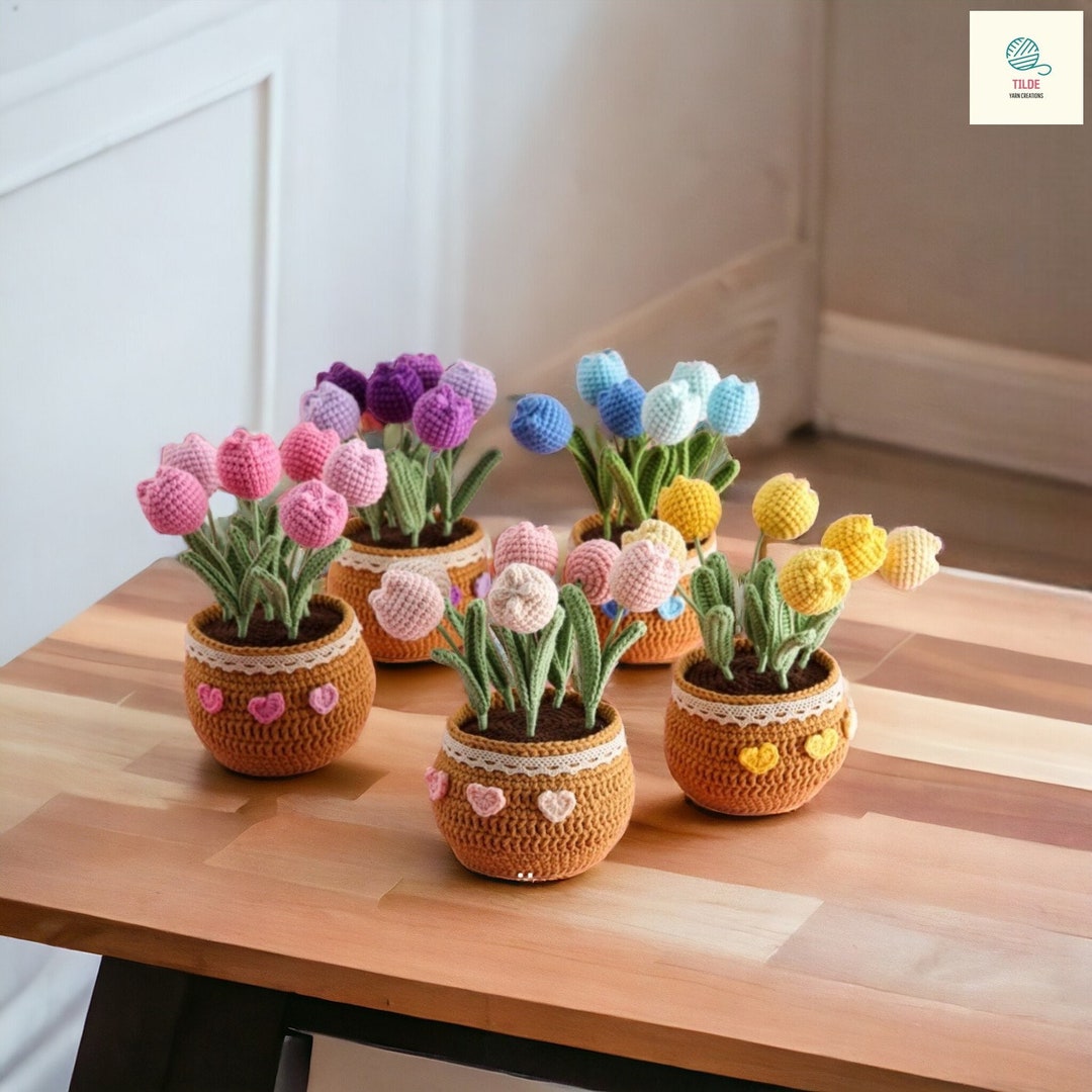 Crochet Tulips,colorful Crochet Tulip Flowers,tulip Artificial Flowers ...