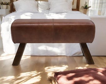 Elegante banco para dormitorio y recibidor: banco único hecho a mano con superficie lisa, ideal como banco para vestidor o elemento decorativo.