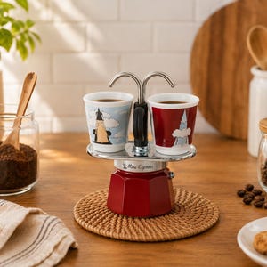 Bialetti Mini Express 2-Cup Espresso Maker with Aluminum Overflow Tubes – 4 Different Design Editions