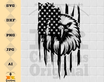 Águila de la bandera estadounidense envejecida SVG: Clipart patriótico de EE. UU. (Archivos digitales)
