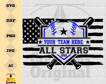 Allstars Baseball SVG: Team Shirt Design - JPG PNG Included