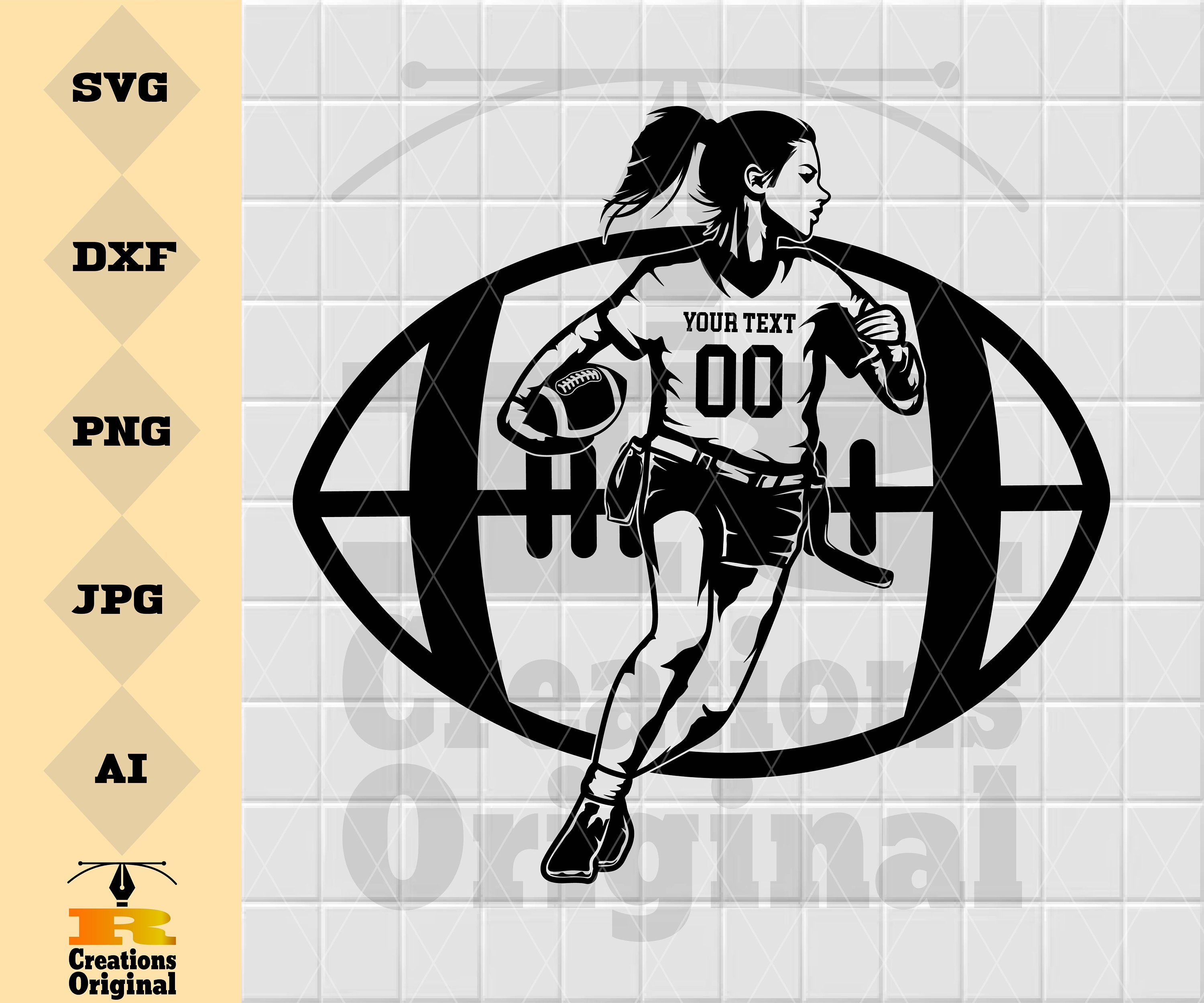 Flag Football Girl SVG: Personalized Name Design (Digital Download)