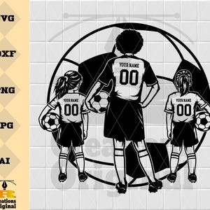 Three Soccer Girls Svg | Personalized Name It  | Soccer Player Svg |Soccer Svg | Soccer Clipart | Soccer Png | Soccer Cutfile | Soccer Shirt