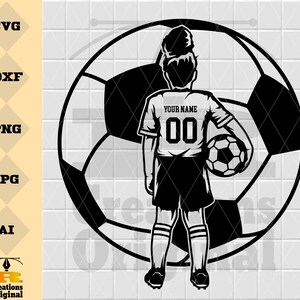 Gepersonaliseerde voetbalmeisje SVG: voetbal clipart, png, dxf (digitale download)