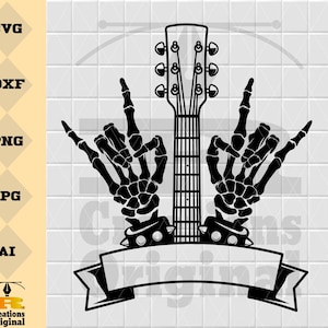 Rock On Skeleton Guitar Hands Svg Png: Rocker Clipart (Digital Download)