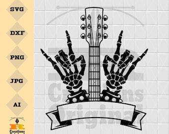 Rock On Skeleton Guitar Hands Svg Png: Rocker Clipart (Digital Download)