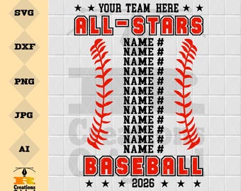 Personalized Baseball All Stars Roster SVG | Team Shirt (Digital Download)