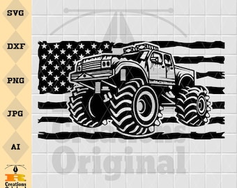 USA Flag Monster Truck SVG PNG: Off Road Vehicle Clipart (Digital Download)