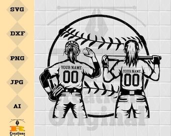 Jugador de sóftbol SVG: Clipart de diseño de equipo (Descarga digital)